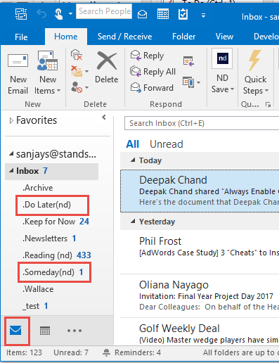 organise outlook folders